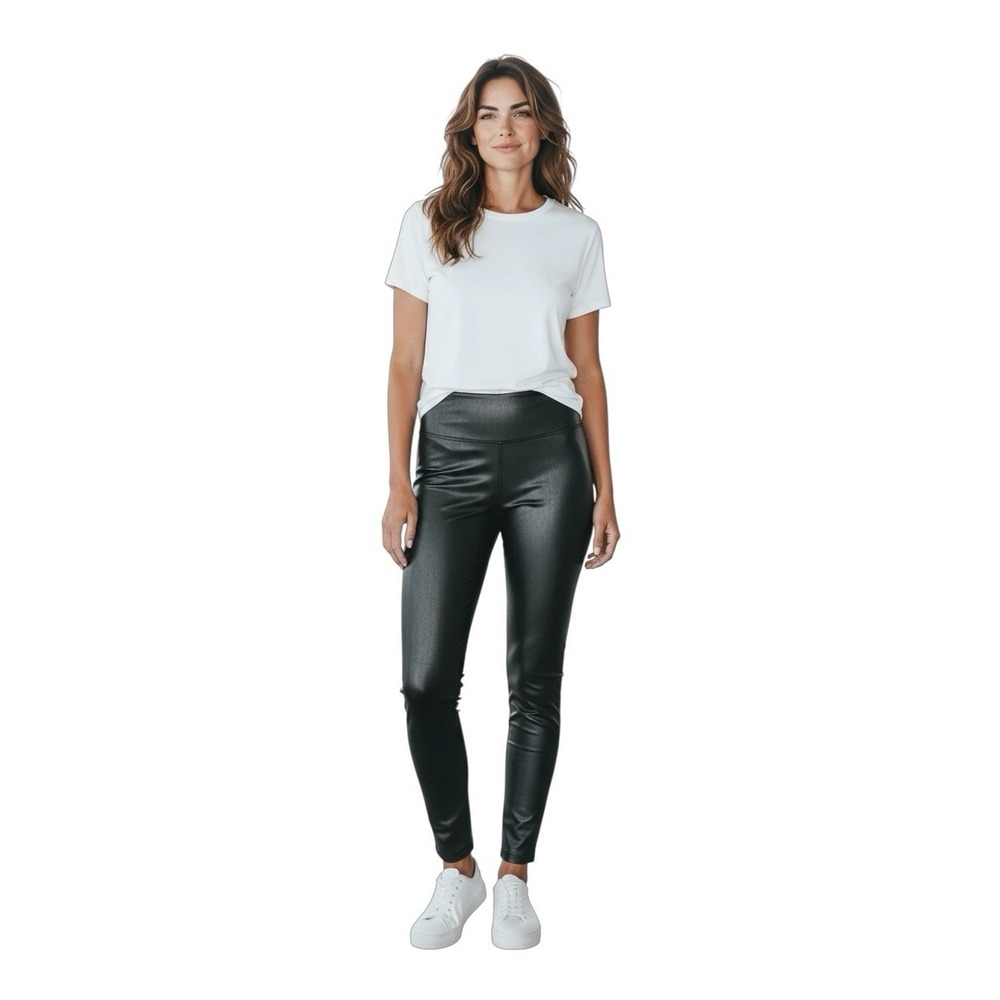 Spanx Metallic Leggings Women's Medium Black High Rise‎ Shimmer Slimming Pants